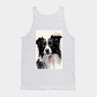 Black and White Border Collie Watercolor Portrait Tank Top